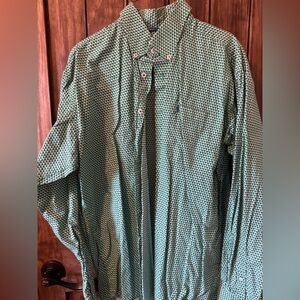 CINCH Mens Shirt Button Down Long Sleeve Blue & Green Pattern Medium